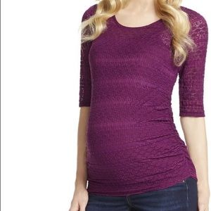 Jessica Simpson Purple Lace 3/4 Sleeve Stretch Maternity Top